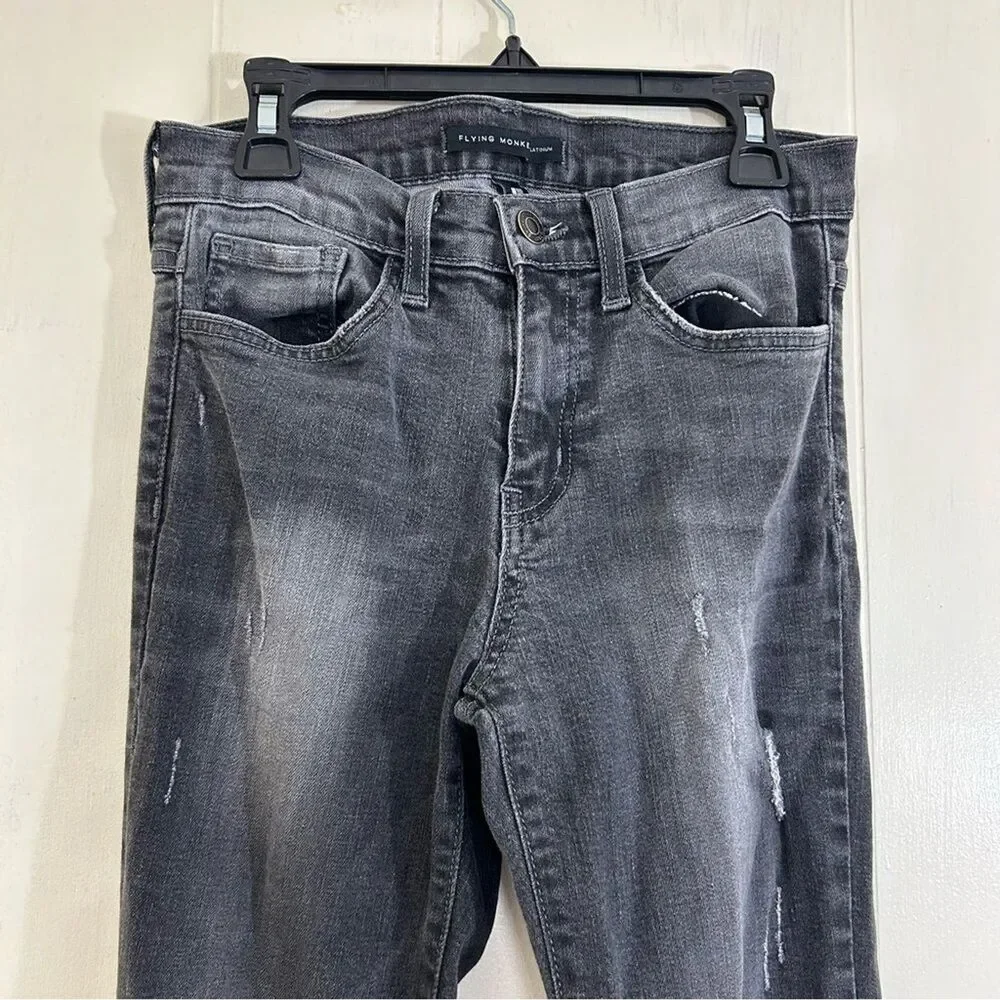 Flying Monkey Skinny Jeans Size 26 Wash Black Denim Distressed Stretch Jeans